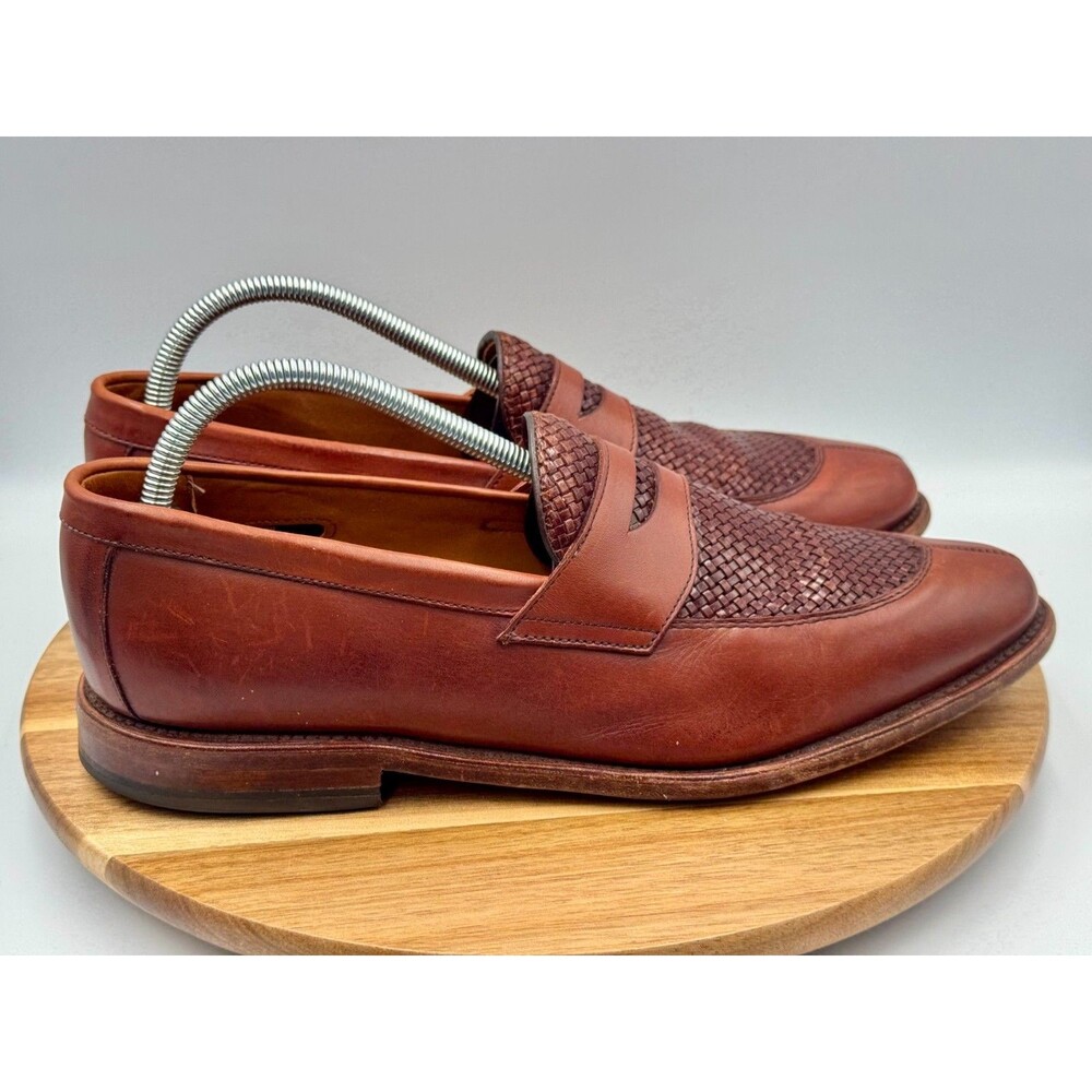 ALLEN EDMONDS Leyland Woven Leather Penny Loafers Brown 10 C Old Money Prep